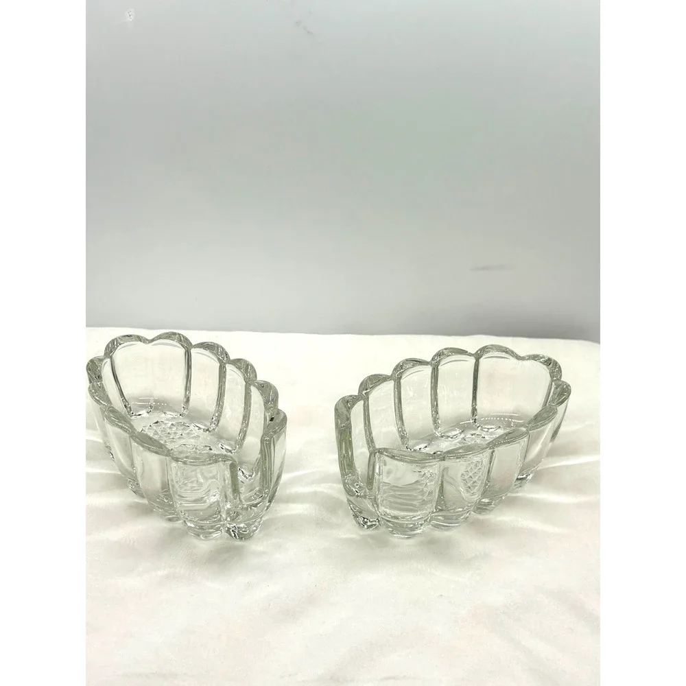 Vintage Clear Scalloped Ribbed Glass Condiment Serving Dishes Set of 2